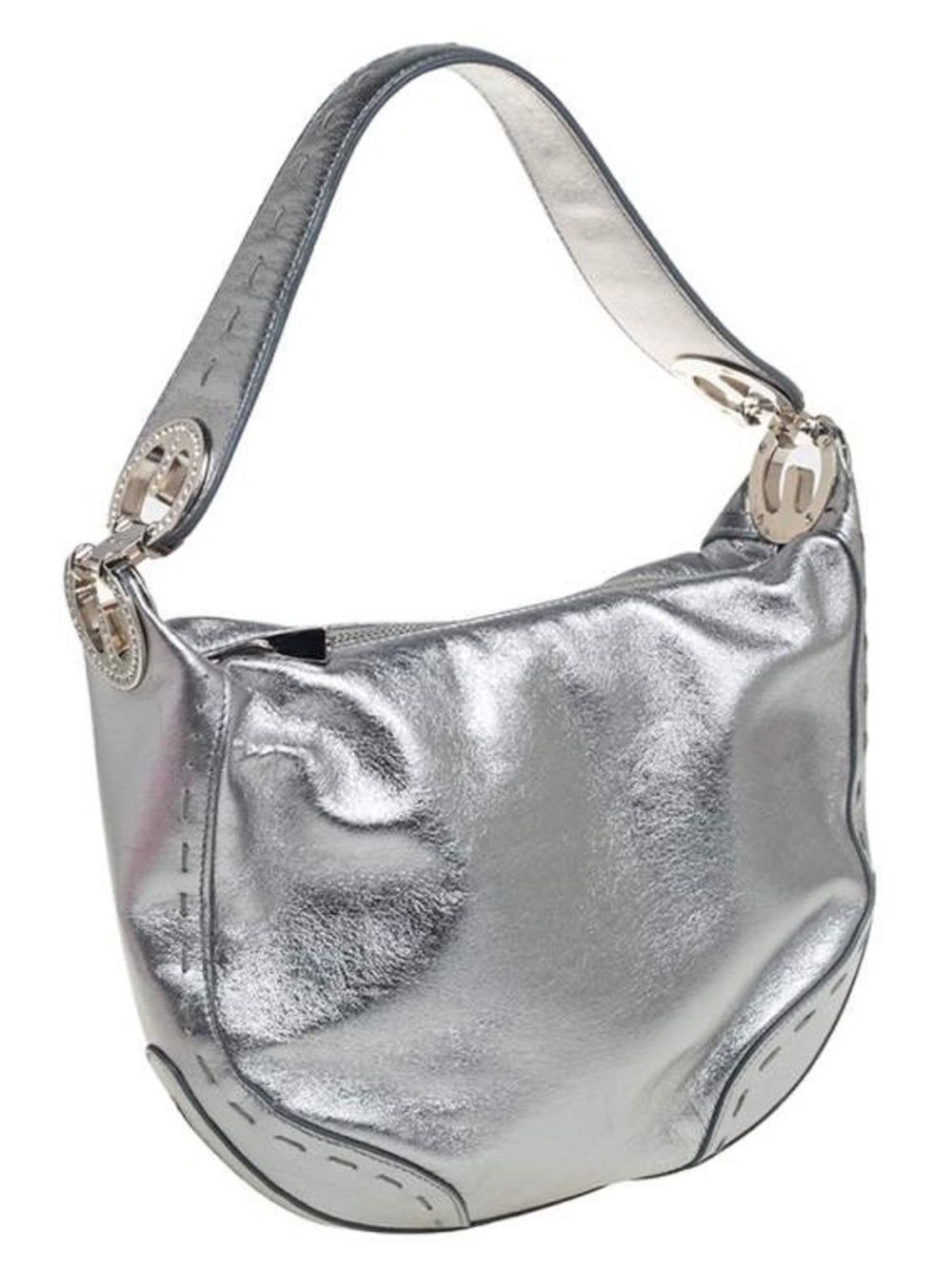 ESCADA Metallic Silver Hobo Shoulder Bag medium to large size